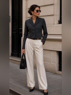 BGN Cropped Wool Blend Blazer Jacket Office Business Minimalist Size 40